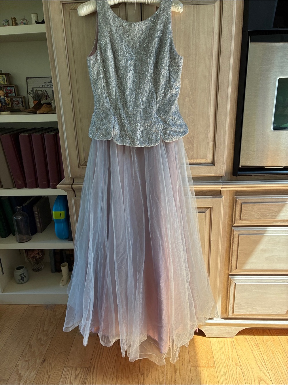 Dave & Johnny Silver Sequin Bodice Pink Tulle Prom Dress